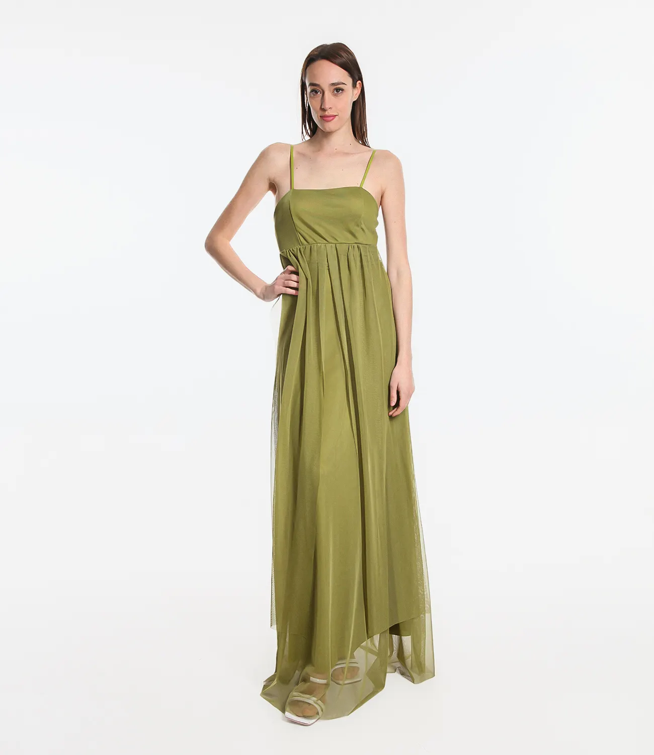 Top Quality Italian Comfortable Summer Elegant Long Viscose Khaki Women Straight Dress For Shopping Mall