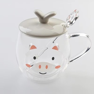 Juego y platillos de tazas de té de alta calidad al por mayor, taza de cristal con calcomanía de Panda, tapa de cerámica y varilla agitadora de té - Product Image 6