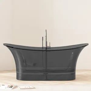 Moderno nero grigio blu chiaro in resina di cristallo Freestanding vasca da bagno rotonda per ammollo con scolapiatti per uso Villa