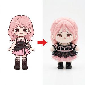 Poupée en peluche personnalisée avec cheveux pastel, robe à volants, art client exclusif - Product Image 1