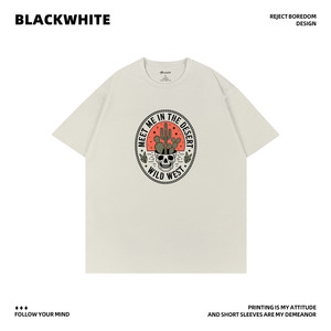 Camiseta de jersey estampada para hombre, color blanco y negro, manga corta, 100% algodón, transpirable, cuello redondo, Q231 - Product Image 3