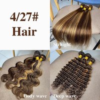 Extensions de cheveux naturels Ombré avec frontal, couleur brésilienne mèches blond miel P4/27, lisses, qualité 10A
