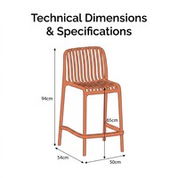 Tabouret de bar moderne en plastique ajouré à lattes, hauteur assise 65 cm, empilable, imperméable, pour extérieur, salle à manger, café, chaise haute de comptoir