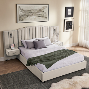 Cama de Plataforma Ajustable Tamaño Queen, Moderna, de Madera de Pino, Tapizada, con Cabecera de Terciopelo con Diseño Floral, Ideal para Apartamentos, Suave - Product Image 4