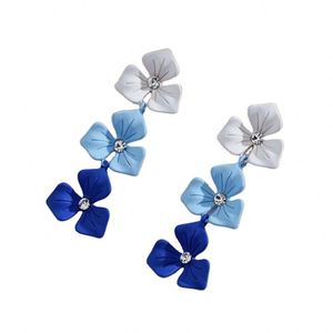 Factory Direct Sale Spray Paint Gradient <b>Blue</b> pink Color Flower Tassel <b>Earrings</b> with Diamond <b>Earrings</b> - Product Image 4