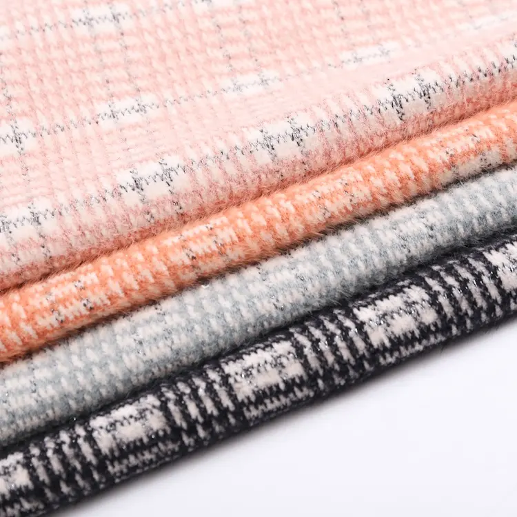 Màu sắc khác nhau rô polyester và nylon Mohair đan Jacquard vải cho áo và áo len