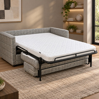 Canapé-lit rembourré à carreaux avec matelas pliable et structure en métal noir pour salon familial contemporain