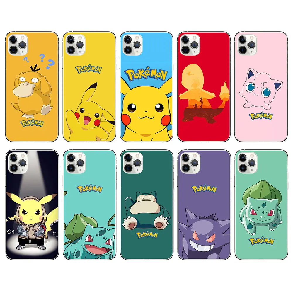 Lovely Phone Cover Cartoon Poke Pika Psyduck Bulbasaur Case for iPhone 13 Pro Max 11 12 Mini X XS XR 6/6S 7 8 Plus Protective