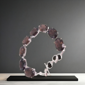 Glamorous Smokey Quartz Stone 925 Pulsera de plata Impresionante Cutstone Beaded Joyería fina superior - Product Image 2