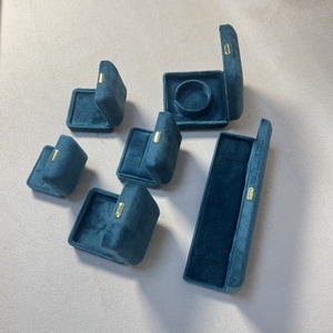 Factory Wholesale Custom Blue Velvet Jewelry <b>Box</b> With Logo For <b>Ring</b> Bracelet Pendant Necklace Earring Embossed Logo Available - Product Image 2