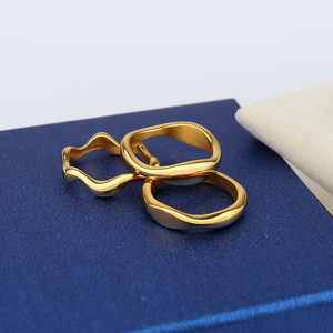 Minimalist Gold <strong>Thick</strong> Wave Shape <strong>Ring</strong> Stainless Steel Waterproof 18K Gold Plated Unique Design Dainty Wave Band Stacking <strong>Ring</strong> - Product Image 5