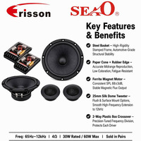 Système de haut-parleurs de voiture 2 voies 6,5 pouces, médium-grave 30W RMS 60W Max, panier en acier, tweeter à dôme en soie 25mm, usine OEM ODM
