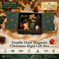 Boîte cadeau à double porte magnétique avec flocage pailleté, ruban satiné, OEM ODM, FSC BRC, emballage cadeau d'entreprise pour Noël et les fêtes, MOQ500