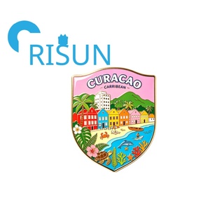 Imán, Broche, Pin o Insignia de Recuerdo Personalizado al por Mayor con Diseño de Bandera de Willemstad Curacao, Playa, Mapa de Isla del Caribe y Flamenco - Product Image 4