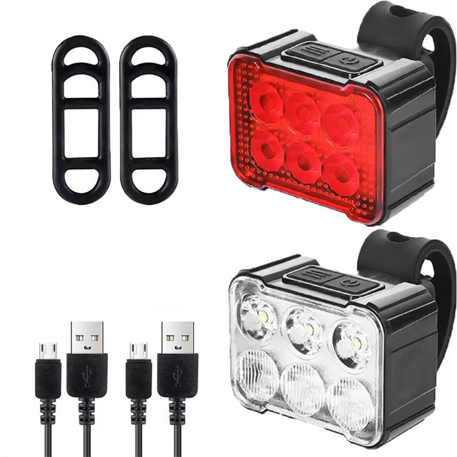 Type-C Rechargeable IPX5 Mini 6 LED Bicycle Light Set Portable Bicycle Accessories Safety Bike Light for Night Riding
