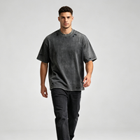 T-shirt en coton pour homme, coupe ample, effet vieilli, délavé à l'acide, personnalisable avec logo, style vintage, coupe carrée, t-shirt vierge pour homme