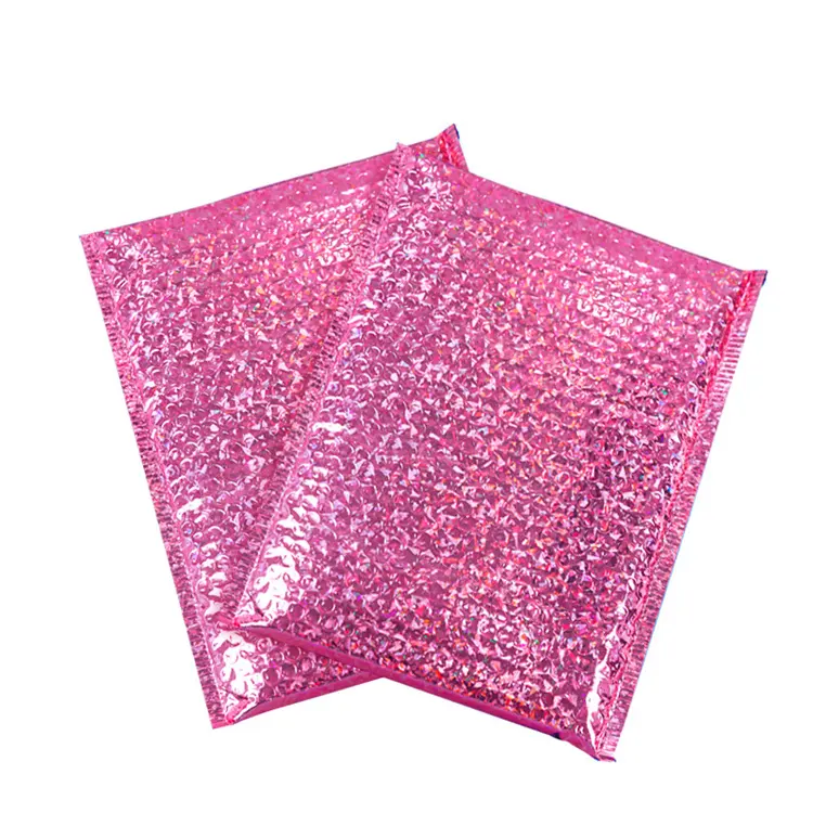 Emballage cosmétique en papier d'aluminium avec logo personnalisé 4x6 6x9, sacs de courrier rose, enveloppe d'expédition biodégradable, enveloppes à bulles en poly
