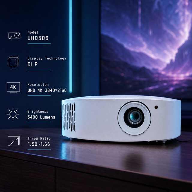 Optoma UHD506 4K WiFi Projector 3400 Lumens 4K 3D Smart Gaming Projector DLP Home Cinema HD Video Proyector