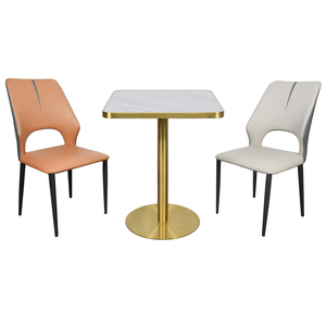 Mesa de comedor de <span class=keywords><strong>metal</strong></span> cepillado de titanio directo de fábrica de alta calidad, mesa de comedor de café de negocios cuadrada - Product Image 4