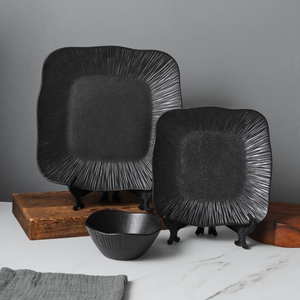High Quality Eco Friendly Black Dinnerware <b>Set</b> Ceramic Bone China Plates and Bowls Dishwasher Safe Tableware - Product Image 1