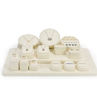 Stock Beige Bijoux Présentoir Ensemble Daim Microfibre Bois Bijoux Plateau pour Bague Collier Boucles D'oreilles Pendentifs et Bijouterie Cabinet