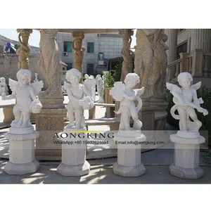 手工雕刻雕像天然白色大理石四个可爱的小天使雕塑大理石婴儿天使雕像装饰