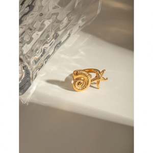 Unique INS Summer Sea Series 18k Gold <b>Stainless</b> <b>Steel</b> Starfish Conch Open <b>Ring</b> Jewelry Wholesale - Product Image 4