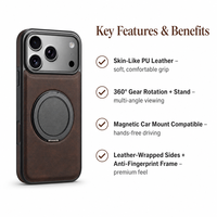 Étui de téléphone en cuir PU avec support rotatif à 360 degrés, support magnétique pour voiture, cadre en TPU noir mat, coque arrière en PC pour iPhone