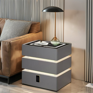 Mesita de noche larga de muebles de vidrio inteligente gris inteligente de madera recargable con cargador inalámbrico - Product Image 5