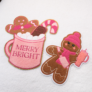 Parche de chenilla con purpurina navideña personalizable de alta calidad, parches bordados de sarga para planchar para decoraciones navideñas, venta al por mayor - Product Image 4