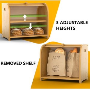 Boîte de rangement à pain en bambou à double couche, pour comptoir de cuisine, avec couvercle anti-poussière, design portable - Product Image 2