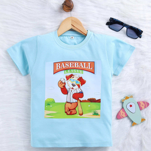T-shirt en coton imprimé dessin animé Ligue de baseball pour enfants, col rond, décontracté, été, doux et confortable pour garçons et filles - Product Image 1