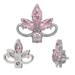 เครื่องประดับไทเทเนียม hypoallergenic รูปดอกบัวประดับบนเกลียวภายในมีเพชรเพทายเกรดการผ่าตัดฝัง - Product Image 4