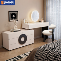 Table de toilette moderne de luxe en marbre avec miroir à LED et tiroir - pour chambre à coucher, hôtel ou salle à manger, en bois