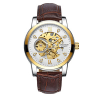 Montre mécanique automatique explosive pour hommes avec soleil lune étoiles Phase de lune diamant ceinture en acier inoxydable cadran creux fenêtre