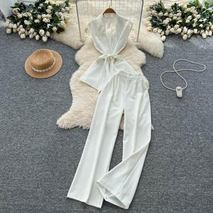 Luxury Style Women's Set Sleeveless Top Slim Trousers - Elegant Office <strong>Outfit</strong> - Product Image 2