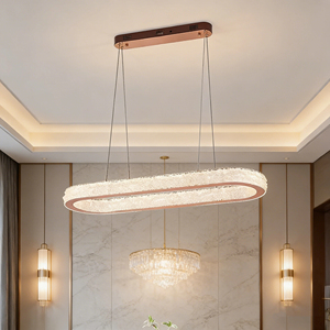 Lampadario di Lusso per Sala da Pranzo, Lampada Ovale Artistica per Ristorante, Illuminazione Moderna a Sospensione in Acciaio Inox e Acrilico - Product Image 1