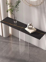 Table d'entrée moderne en dalle de pierre acrylique avec pieds flottants transparents, console de luxe léger pour hall d'entrée, espace commercial et mobilier de maison