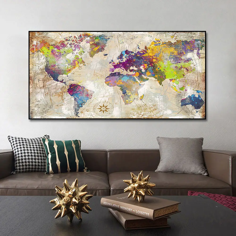 Living Room Cuadros Home Decor Golden World Map Pictures Posters Prints Canvas world map wall art prints