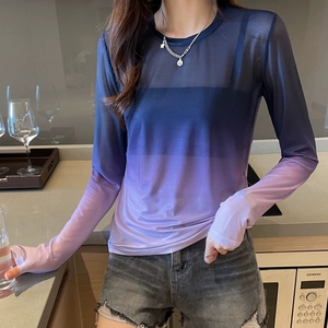 Modisches Ombre-Netz-Langarm-T-Shirt für Damen, Netz-Bluse, T-Shirts, Damenbekleidung, G-Langarm-Bluse - Product Image 1