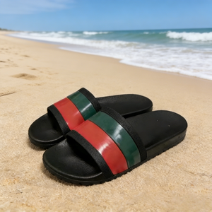 Sandales plates rayées de luxe sur mesure pour femmes 2026, chaussons d'extérieur haut de gamme, claquettes de mode en gros - Product Image 2