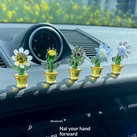 Set Ornamen Bunga Tulip dan Kaktus dari Kaca Berlapis Tiup Kreatif untuk Interior Mobil
