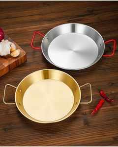 High Quality 20cm Stainless Steel Gold Silver Eco-Friendly Korean Design Glass Cover Mini Flat Fry <strong>Pan</strong> Seafood Pot <strong>Paella</strong> <strong>Pan</strong> - Product Image 4