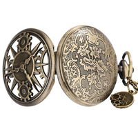 Jam tangan saku Vintage liontin roda gigi berongga antik Steampunk dengan Gadget Romawi kecil & rantai kalung untuk hadiah promosi