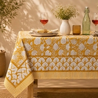Nappe en coton pur imprimée botanique vert sauge avec bordure festonnée pour salle à manger, décoration de maison de style campagnard
