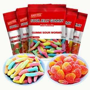 Wholesale Dulce Caramelo Sweet Sour Jelly Doce Flavor Gummies Shaped Gelatin <strong>Candy</strong> Worm Sour Jolly - Product Image 1