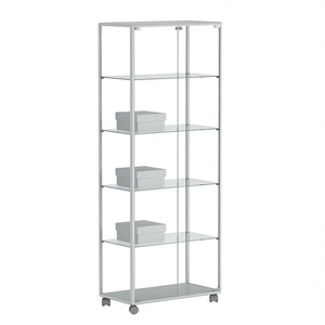 Vitrina con Marco de Aluminio 91x37x180 cm Blanca con Puertas de Vidrio y Estantes Ajustables - Product Image 2