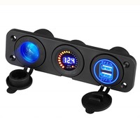 Chargeur USB double 12V 3 en 1 + Voltmètre + Prise 12V + Panneau à 3 trous pour camping-car, remorque, fourgon, voiture, bateau, voiturette de golf