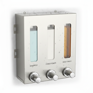 Distributeur de savon mural double EcoNature, manuel, sans électricité, pour salle de bain, shampoing, gel douche, design minimaliste - Product Image 4