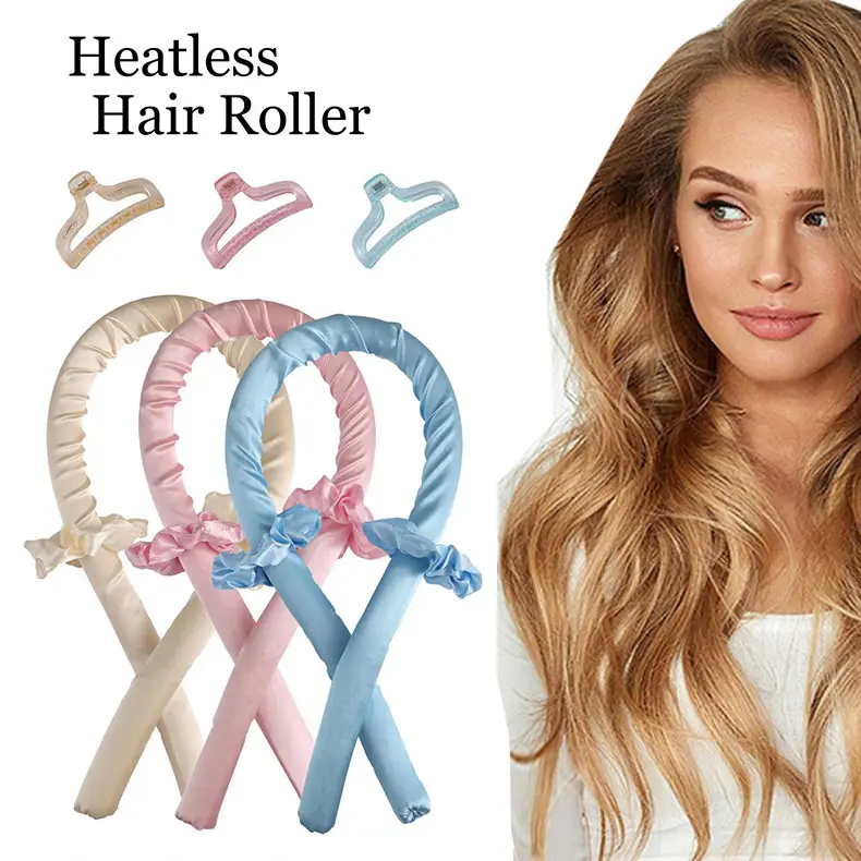 Wholesale No Heat Silk Hair Roller Sleeping Heartless Curling Rod Hair Dressing Curlers Heatless Hair Curler Scrunchies Set